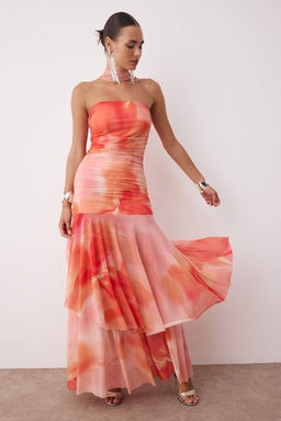 Pembe-Cok Renkli Fular Detayl? Astarl? Abiye Elbise TPRSS25AE00193