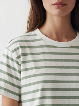 Bisiklet Yaka ?izgili Kad?n Ti??rt