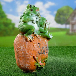 Садовая фигура из полистоуна «Лягушка на камне», 35×30 см