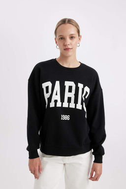 Толстовка из плотной ткани свободного кроя с круглым вырезом и принтом - Defacto фото 3