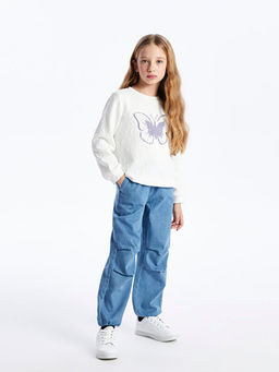 Beli Lastikli K?z ?ocuk Jogger Jean Pantolon