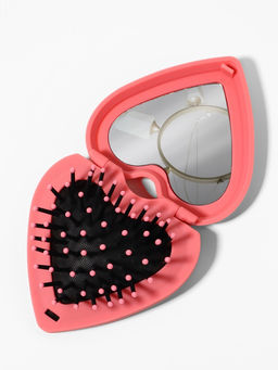 Расчёска массажная «Сердце», складная, с зеркалом, 8×2.5 см, матовая, розовая