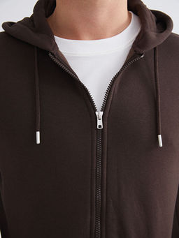 Kap??onlu Uzun Kollu Erkek Fermuarl? Sweatshirt