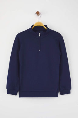 Lacivert Pamuklu Duz/Basic Dik Yaka Regular Orme Erkek Cocuk Sweatshirt TKDAW26SW00008 - Trendyolmilla фото 2