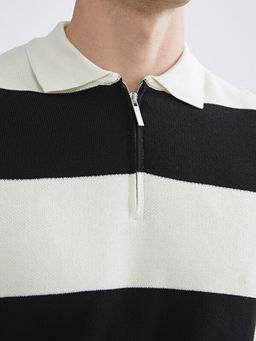 Polo Yaka ?izgili Erkek Triko Kazak