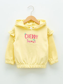 Uzun Kollu Bask?l? K?z Bebek Hoodie