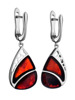 Эффектные серьги Санрайз из серебра и вишнёвого янтаря