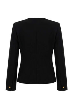 Siyah Kare Yaka Aksesuar Dugmeli Fitted/Vucuda Oturan Dokuma Astarl? Blazer Ceket TWOSS26BC00009 - Trendyolmilla фото 2