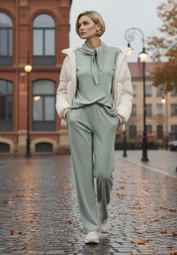 Костюм из велюра со съемным капюшоном и резинкой в комплекте OD-1009-2 зеленый