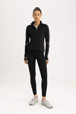 DeFactoFit Облегающая футболка с воротником-стойкой и длинными рукавами из плотной ткани для спортсменов  фото 2