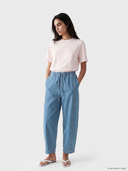 Beli Lastikli Barrel Fit Kad?n Jean Pantolon