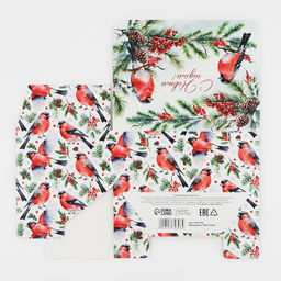 Коробка подарочная новогодняя складная «Снегири», 18 х 12 х 7 см