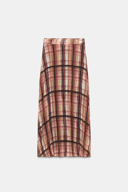CHECKED MIDI SKIRT WITH CREASED EFFECT - Zara фото 5