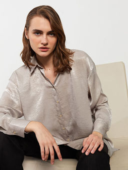 ?nden D??me Kapamal? D?z Uzun Kollu Saten Kad?n G?mlek