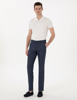 Lacivert Slim Fit Beli Lastikli Kanvas Pantolon