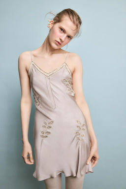 BEADED SLIP DRESS WITH EMBROIDERY - Zara фото 2