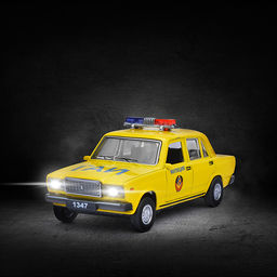 Машина металл ВАЗ-2107 Полиция 12 см, (св-зв, дв, баг,ин, желтый) инерц., в коробке