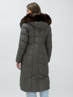 Пальто женское зимние с мехом песец люкс класса серого цвета 625Sr