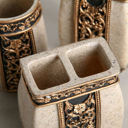 Аксессуары для ванной «Индийский слон», 4 предмета, дозатор, мыльница, 2 стакана, бежевые