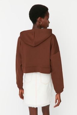 TRENDYOLMILLA Ekru Basic Fermuarl? Kapusonlu Crop Kal?n Ici Polarl? Orme Sweatshirt TWOAW20SW0660  фото 16