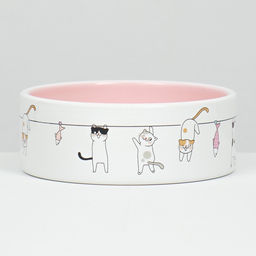 Миска керамическая Весёлые котики 300 мл 12.54.5 см, бежево-белая - Пижон фото 3