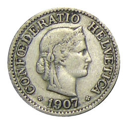 Монета 10 раппенов 1907 года Швейцария