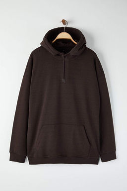 Kahverengi B_y_k Beden Oversize/Geni_ Kesim __i Polar Kap__onlu Sweatshirt TMNAW24AO00013