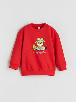 Bisiklet Yaka Bask?l? Erkek ?ocuk Sweatshirt ve E?ofman Alt 2li