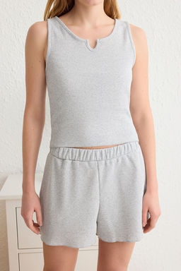 Trendyolmilla Lacivert Yaka Detayl? Waffle Kumas Sortlu Orme Pijama Tak?m? THMSS25PT00113 фото 9