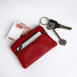 Ключница-кошелёк на молнии, с кольцом, размер 12×1×7.5 см, красная