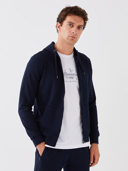 Kap??onlu Uzun Kollu Erkek Kal?n Fermuarl? Sweatshirt