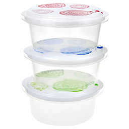 Контейнер пластмассовый Розы 1,75л - д19см h8см, набор 3шт, с пароотводом, для хранения в холодильнике, цвета микс (Китай)
