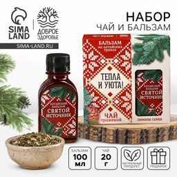 Подарочный набор новогодний Тепла и уюта: Чай новогодний травяной 20 г., безалкогольный бальзам 100 мл.