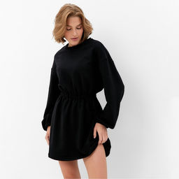 Платье с кулиской женское MINAKU: Casual Collection, чёрное, размер 44