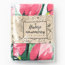 Набор кухонных полотенец Доляна «Цвети» 35×60 см-4 шт., 100% хл