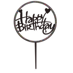 Топпер С днём рождения, со стразами, цвет чёрный