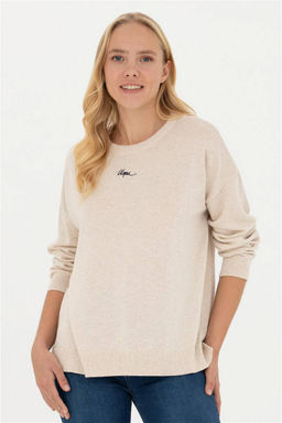 Женский кремовый меланжевый свитер с v-образным вырезом - U.s. polo assn фото 8