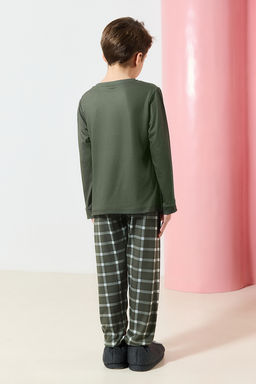 Lacivert Yumusak Dokulu Erkek Cocuk Bask?l? Orme Pijama Tak?m TKDAW25AU00113 - Trendyolmilla фото 5