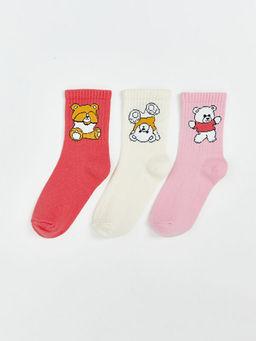 Ay? Bask?l? K?z ?ocuk Soket ?orap 3l?