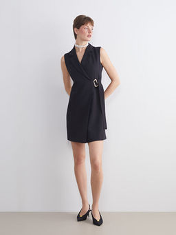 Kruvaze Yaka Metal Tokal? Mini Ceket Elbise