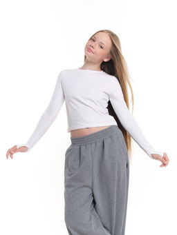 Лонгслив трикотажный спортивный с вырезом для пальца 22-7695 черный - Mini maxi фото 36