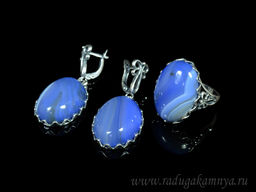 Кольцо Серьги с агатом тонированным, цв. голубой размер 20