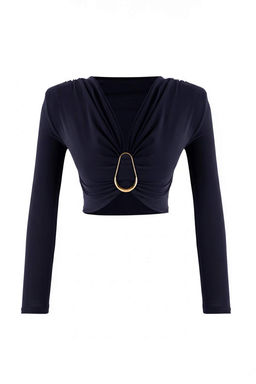 Siyah Toka Detayl? V Yaka Uzun Orme Sandy Party Bluz TPRAW26BZ00063 - Trendyolmilla фото 11