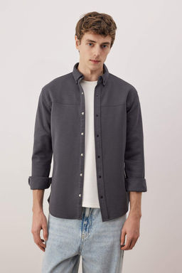 Antrasit Regular Fit Dokulu Erkek Gomlek TMNAW26GO00023
