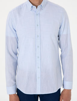 A__k Mavi Keten G_r_n_ml_ Slim Fit Uzun Kollu G_mlek - Pierre cardin фото 6