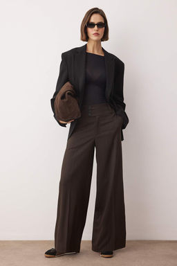 Kahverengi Cizgili Bel Detayl? Dokuma Pantolon TWOAW26PL00168