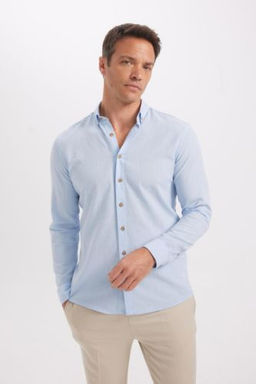 Modern Fit Polo Yaka Poplin Uzun Kollu Gomlek