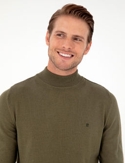 Koyu Haki Slim Fit Yar_m Bal_k__ Yaka Basic Triko Kazak - Pierre cardin фото 2