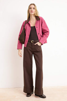 Pembe Fitilli Kadife Yaka Detayl? Denim Gomlek Ceket TWOAW26CE00004