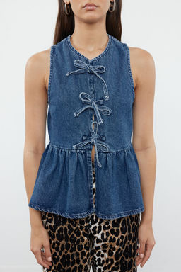 Trendyolmilla Mavi Onden Baglamal? Etekli Fitted Denim Yelek TWOSS24YE00047  фото 3